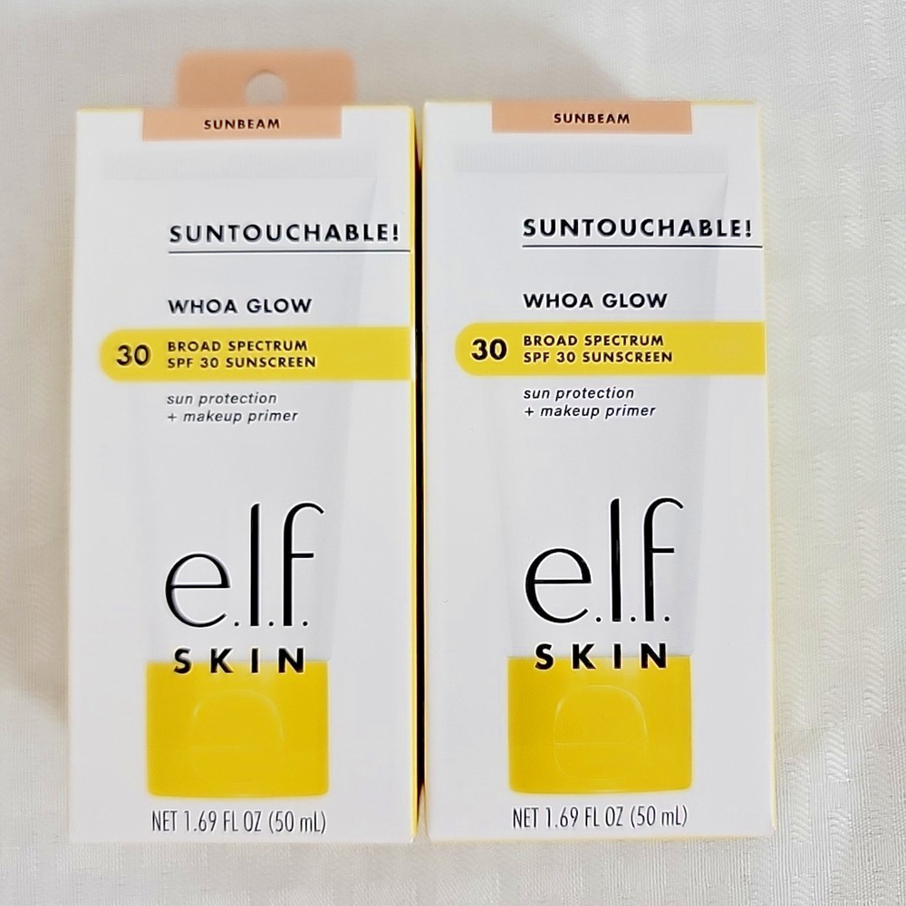 e.l.f. Suntouchable Whoa Glow SPF 30 Sunscreen Primer 2 Pack New Sheer Peach